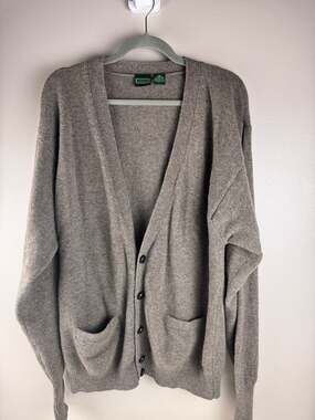 Vintage Clubfellow 100% Lambswool Cardigan Sweater Men's L Gray Button Front